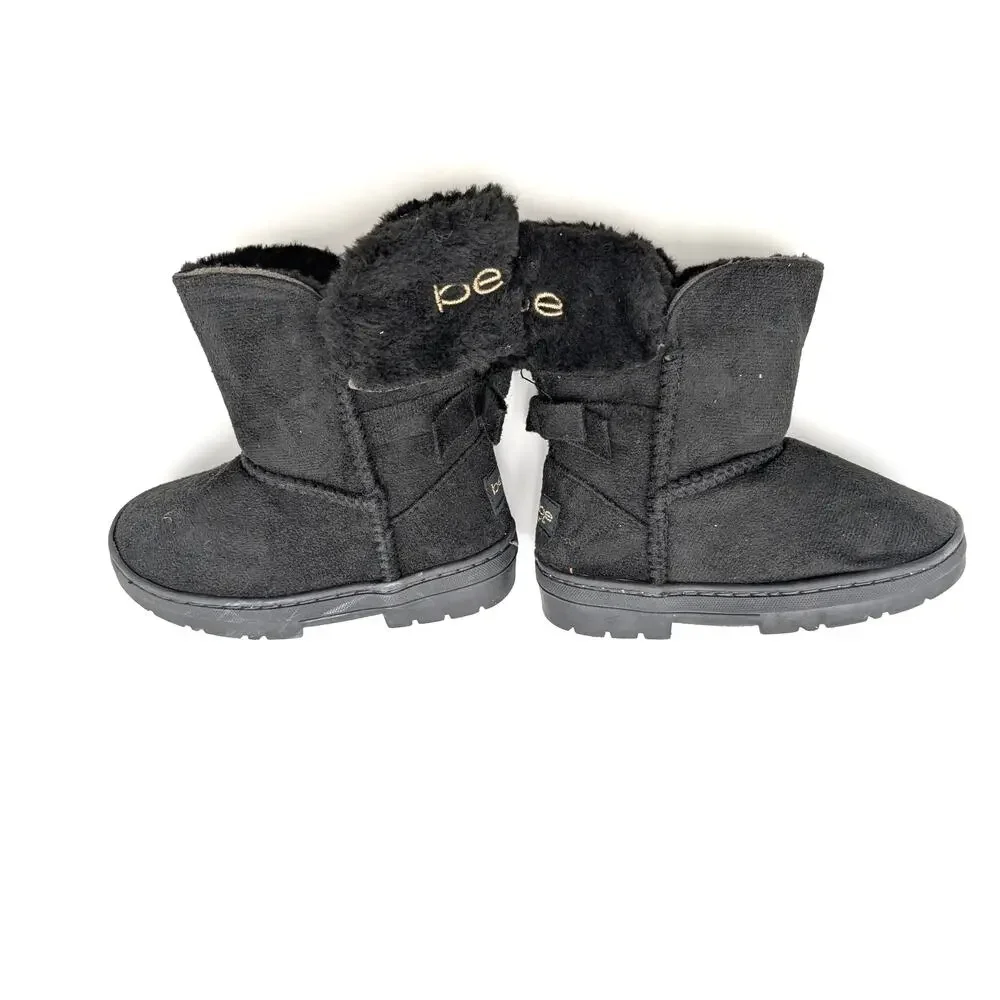 Bebe Bow Shaft Faux Shearling Lined Winter Boots Kids' Black Size US9 EU25